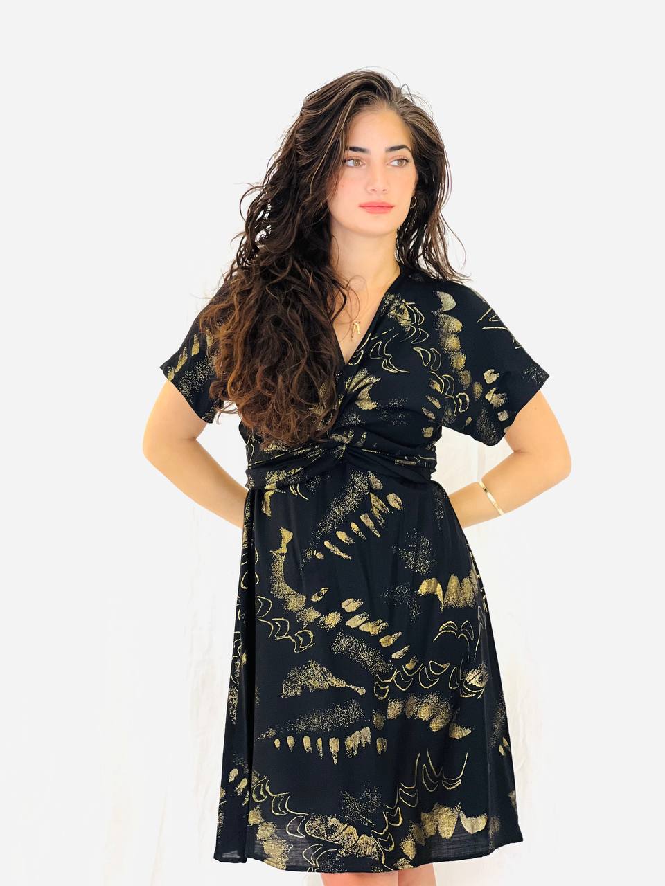 שמלת מנטה- שחור זהב