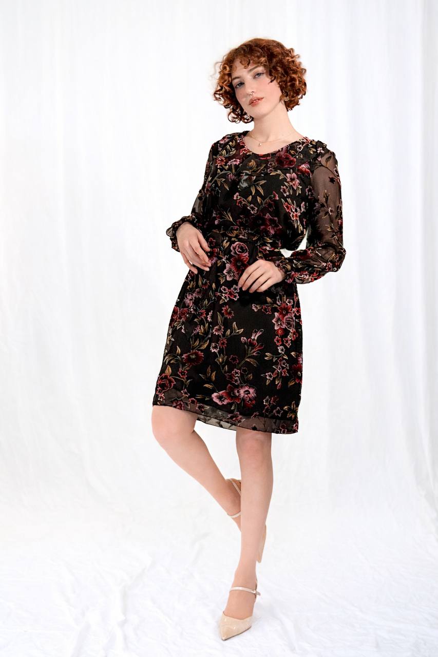 שמלת סלינה- פרחים אדום