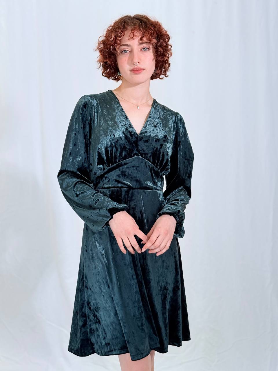 שמלת סוזאן- ירוק כהה (שרוול ארוך)