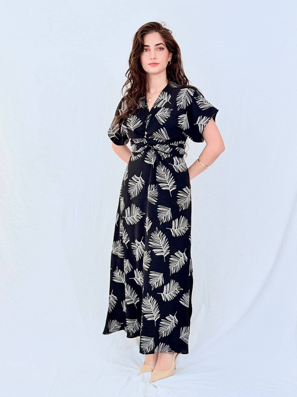 שמלת הדס מקסי-  הדפס שחור