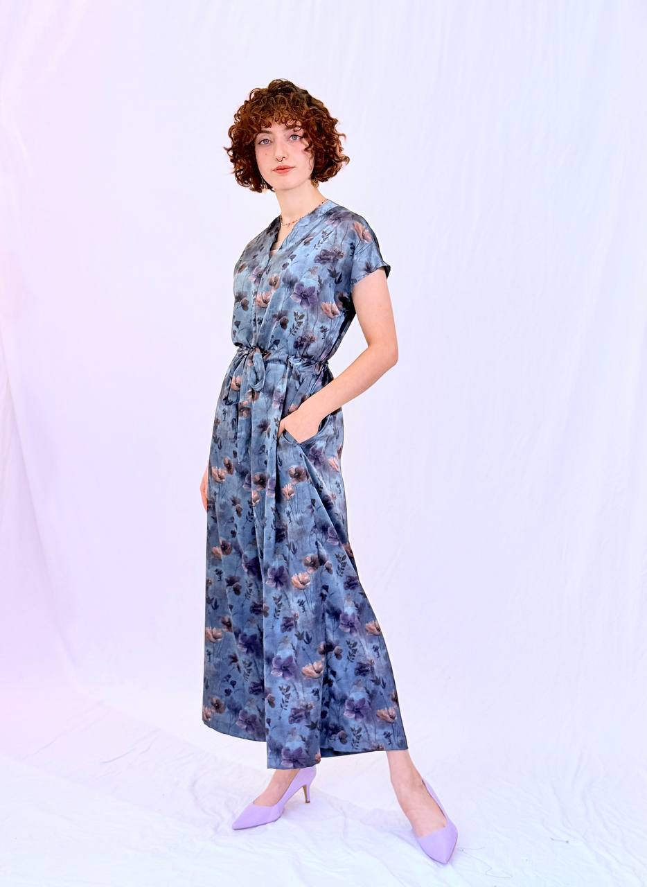 אוברול טורקיז ים- סאטן כחול