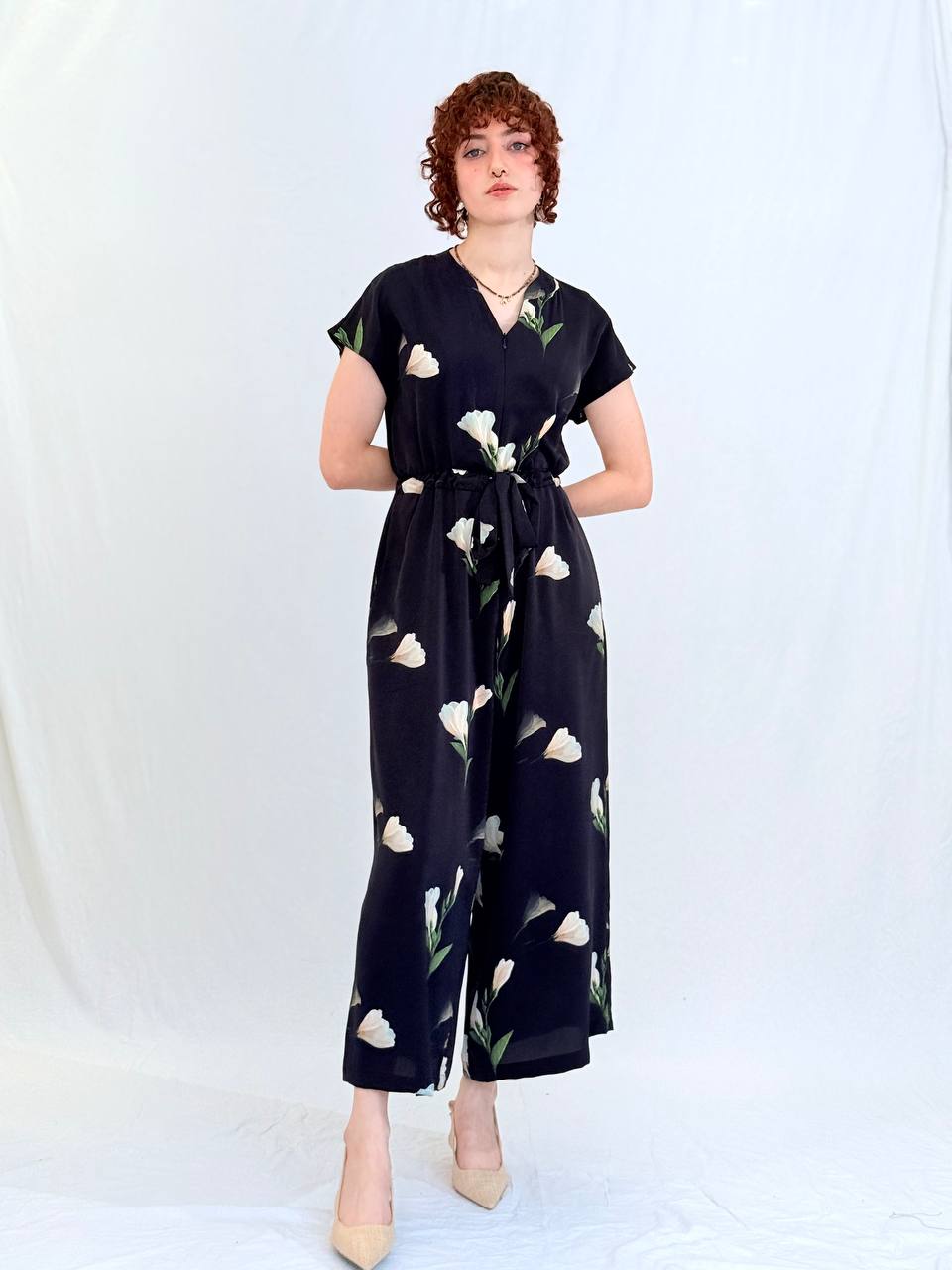 אוברול טורקיז ים- סאטן שחור