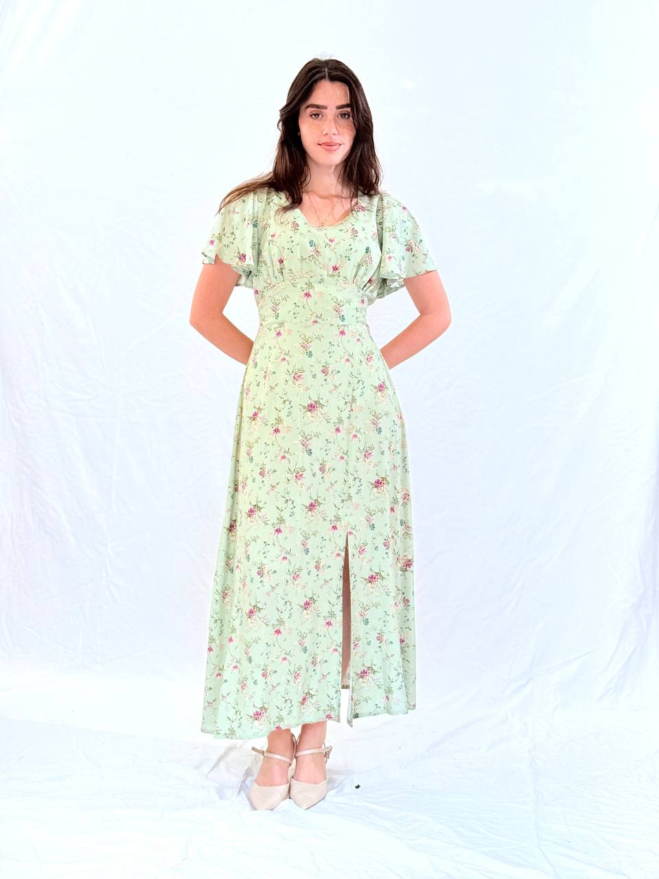שמלת איזבל- ירוק פרחוני