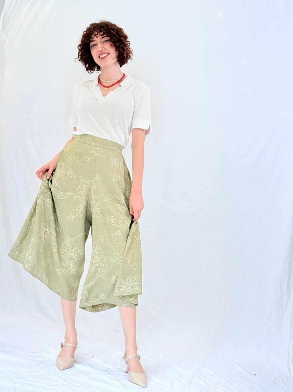חצאית מכנס- מישל ירוק דוגמא